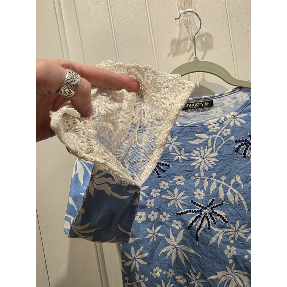 Chaudry B Size S NWOT Washed Sample Y2K 70x's Floral Vintage Wide Lace Boho 3/4 - Picture 8 of 11